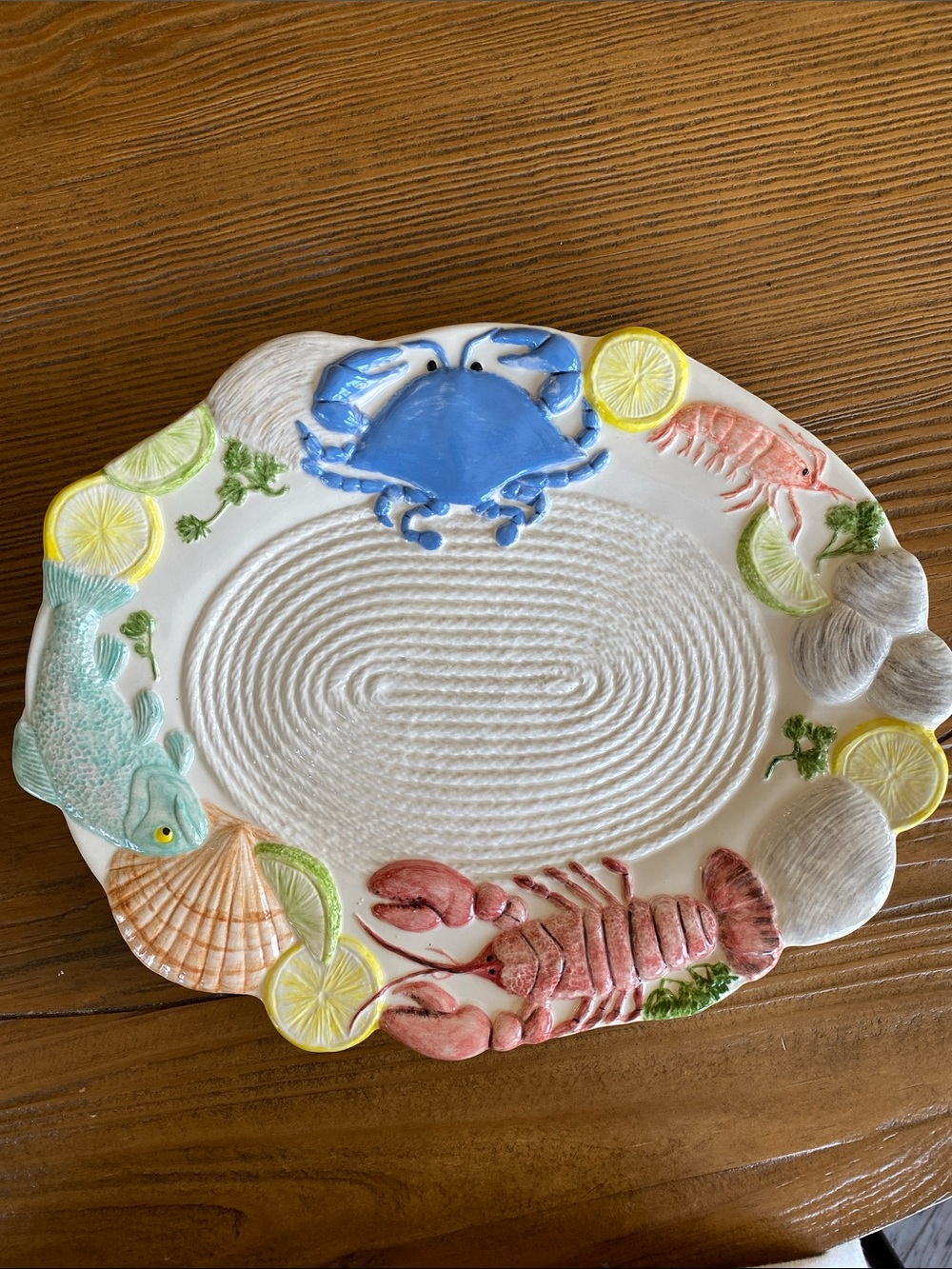 Vintage Seafood-Themed Ceramic Serving Platter in Multicolor
